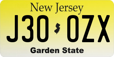 NJ license plate J30OZX