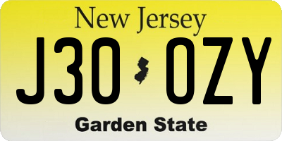 NJ license plate J30OZY