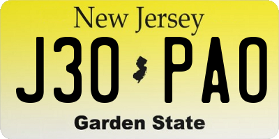 NJ license plate J30PAO