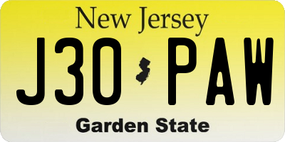 NJ license plate J30PAW