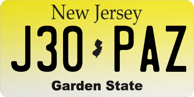 NJ license plate J30PAZ