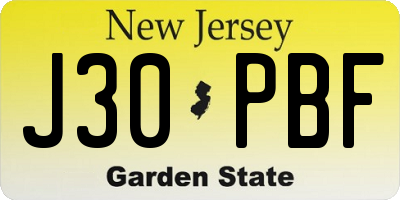 NJ license plate J30PBF
