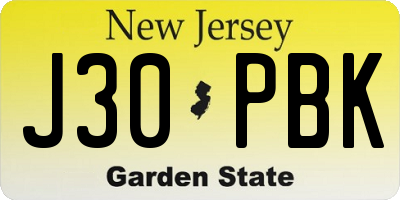 NJ license plate J30PBK