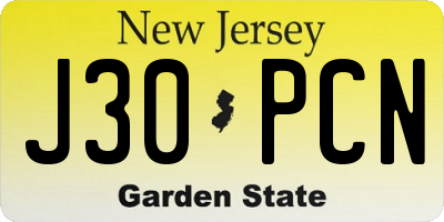 NJ license plate J30PCN
