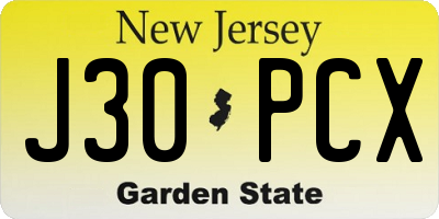 NJ license plate J30PCX