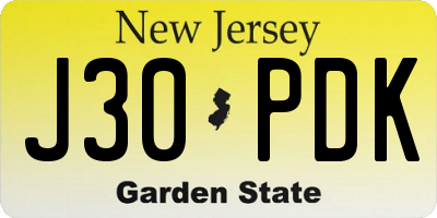 NJ license plate J30PDK