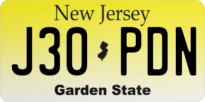 NJ license plate J30PDN