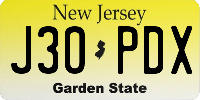 NJ license plate J30PDX
