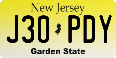 NJ license plate J30PDY