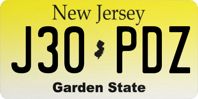 NJ license plate J30PDZ