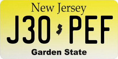 NJ license plate J30PEF