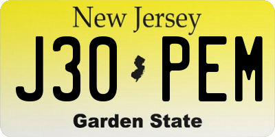 NJ license plate J30PEM