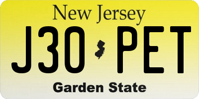 NJ license plate J30PET