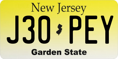 NJ license plate J30PEY