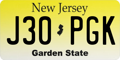 NJ license plate J30PGK