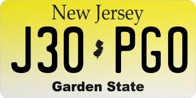 NJ license plate J30PGO