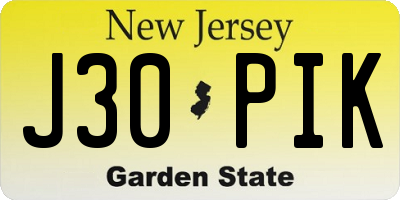 NJ license plate J30PIK