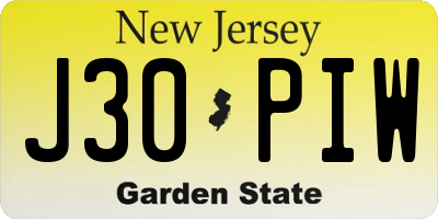 NJ license plate J30PIW