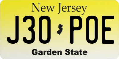 NJ license plate J30POE