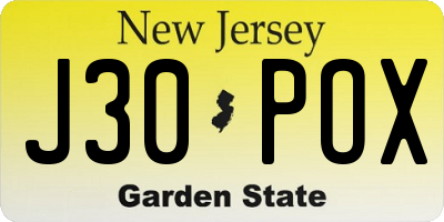 NJ license plate J30POX