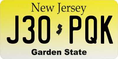 NJ license plate J30PQK