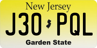 NJ license plate J30PQL