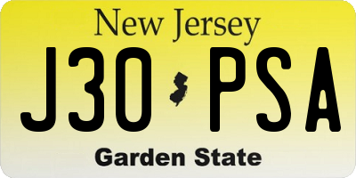 NJ license plate J30PSA