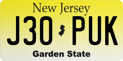 NJ license plate J30PUK