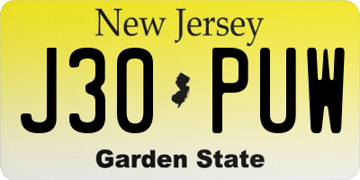 NJ license plate J30PUW