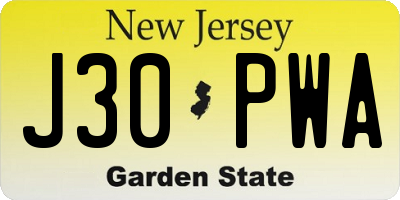 NJ license plate J30PWA
