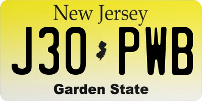 NJ license plate J30PWB
