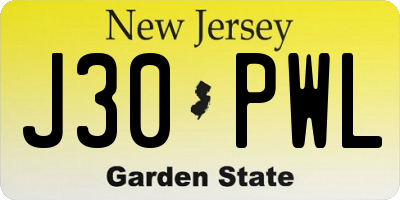 NJ license plate J30PWL