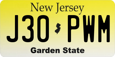 NJ license plate J30PWM