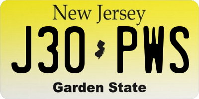 NJ license plate J30PWS