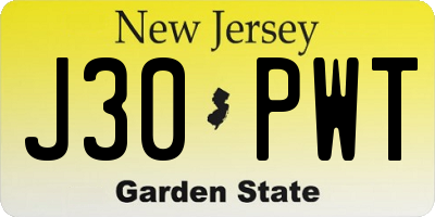 NJ license plate J30PWT
