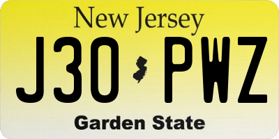 NJ license plate J30PWZ