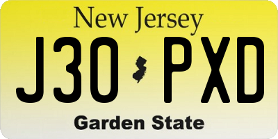 NJ license plate J30PXD