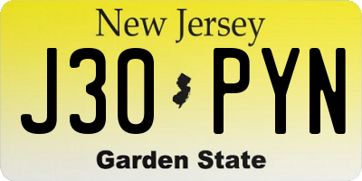 NJ license plate J30PYN