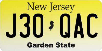 NJ license plate J30QAC