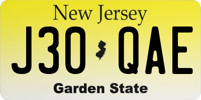 NJ license plate J30QAE