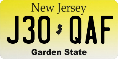 NJ license plate J30QAF