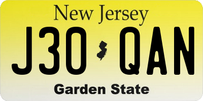 NJ license plate J30QAN