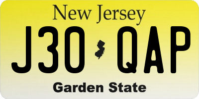 NJ license plate J30QAP