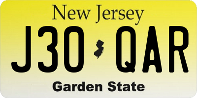 NJ license plate J30QAR