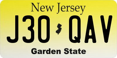 NJ license plate J30QAV