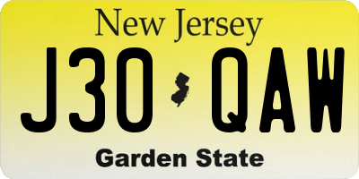 NJ license plate J30QAW