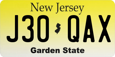 NJ license plate J30QAX