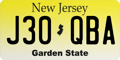 NJ license plate J30QBA