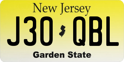 NJ license plate J30QBL
