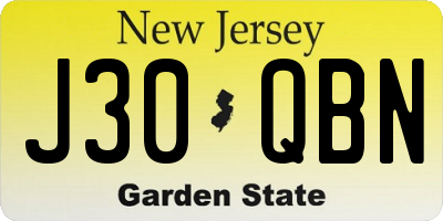 NJ license plate J30QBN